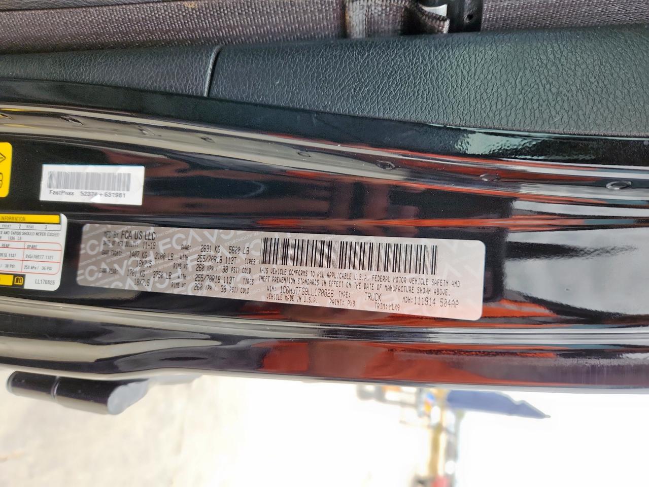 2020 Jeep Gladiator Overland VIN: 1C6HJTFG9LL170826 Lot: 90326405