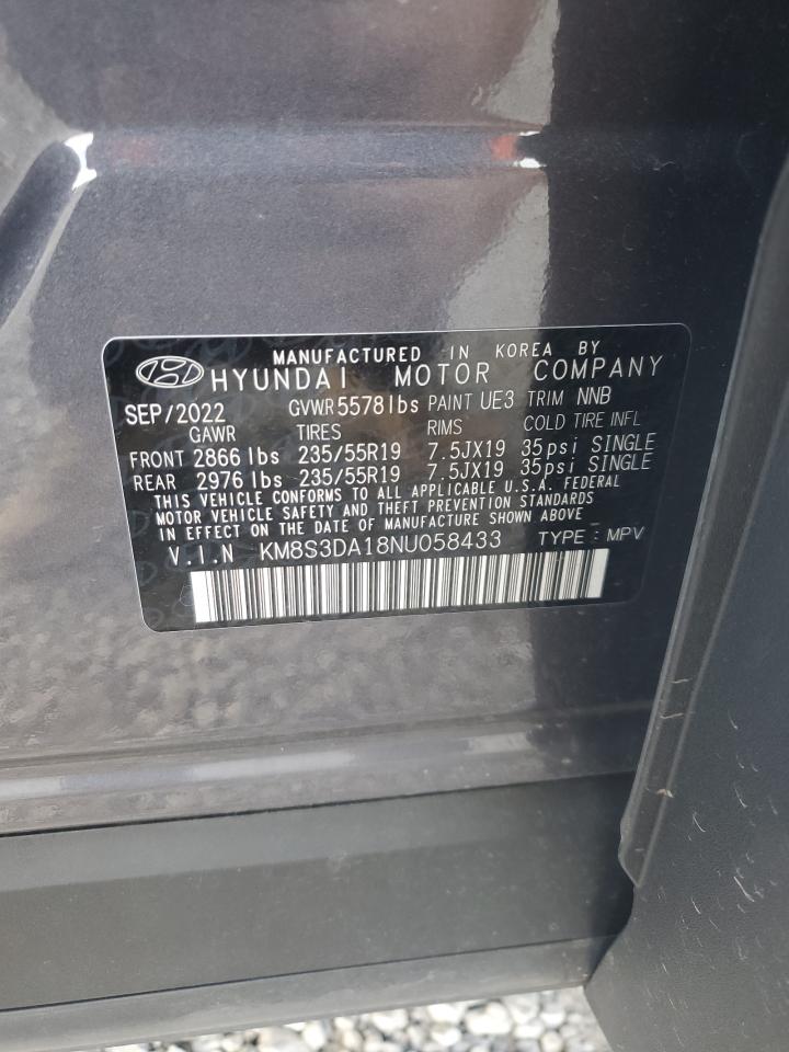 2022 Hyundai Santa Fe Sel Premium VIN: KM8S3DA18NU058433 Lot: 81955995