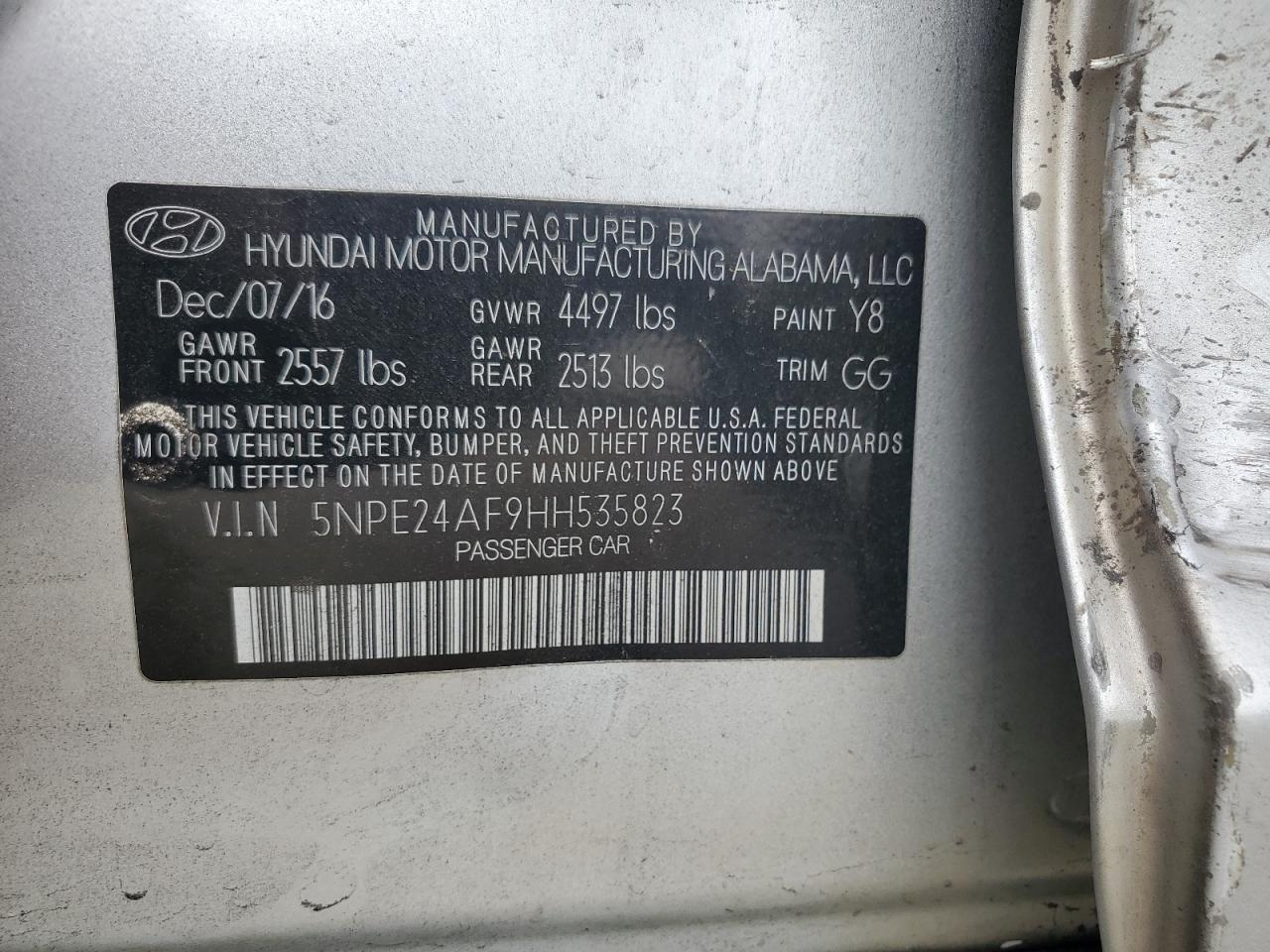 2017 Hyundai Sonata Se VIN: 5NPE24AF9HH535823 Lot: 85388935