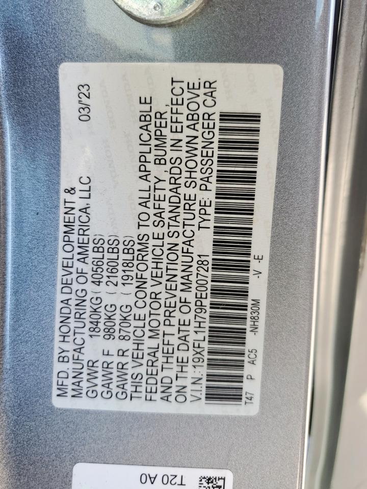 2023 Honda Civic Exl VIN: 19XFL1H79PE007281 Lot: 82378095