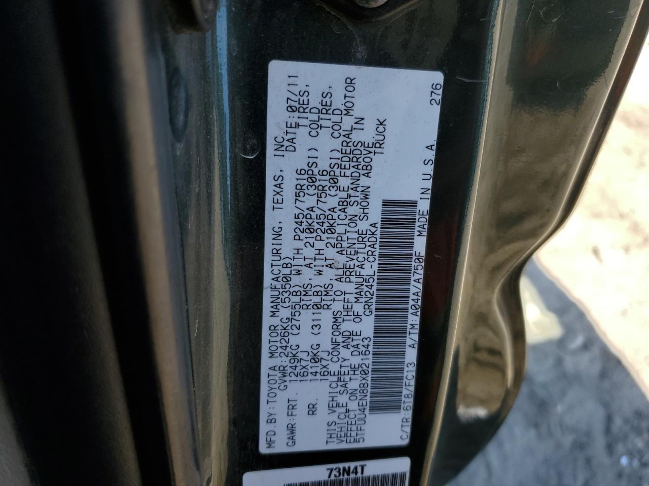 2011 Toyota Tacoma Access Cab VIN: 5TFUU4EN8BX021643 Lot: 84202605