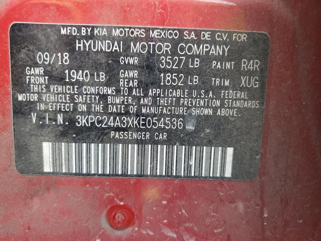 2019 Hyundai Accent Se VIN: 3KPC24A3XKE054536 Lot: 84432355