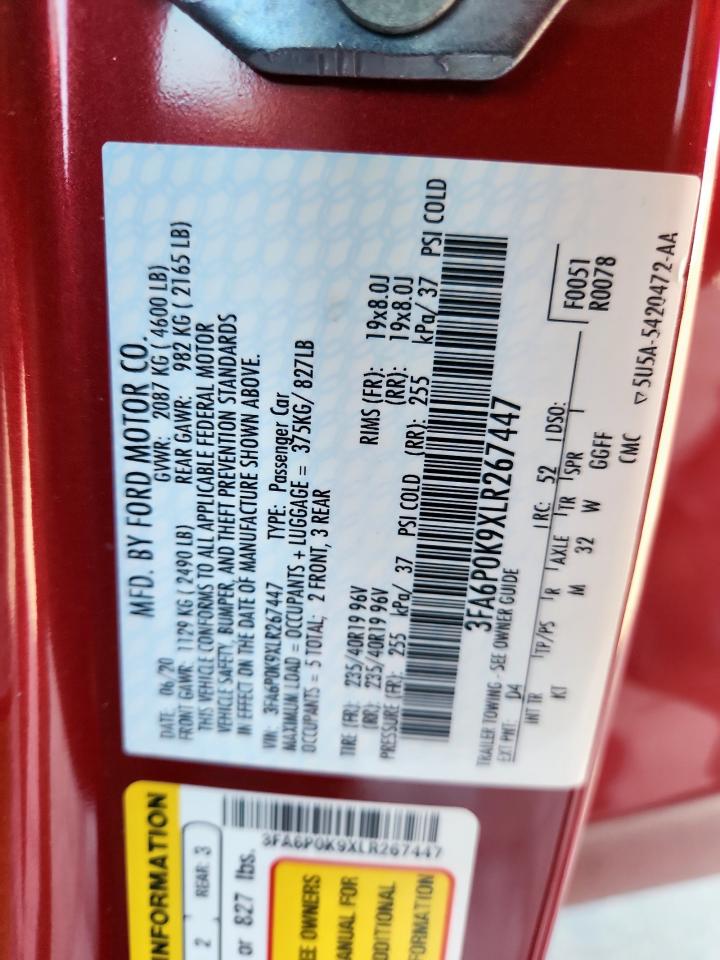 2020 Ford Fusion Titanium VIN: 3FA6P0K9XLR267447 Lot: 81972105