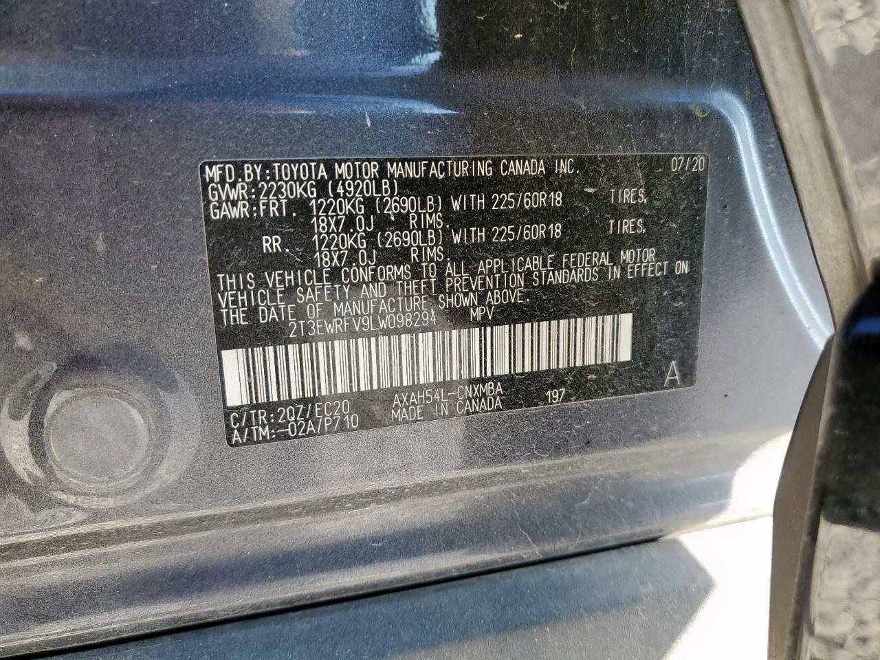 2020 Toyota Rav4 Xse VIN: 2T3EWRFV9LW098294 Lot: 84299355