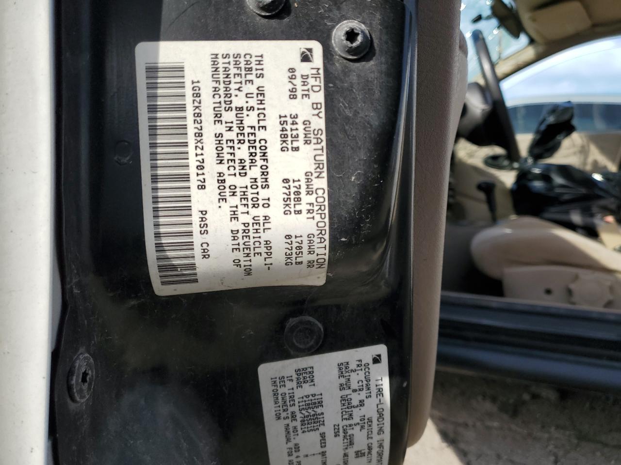 1999 Saturn Sw2 VIN: 1G8ZK8278XZ170178 Lot: 82775735