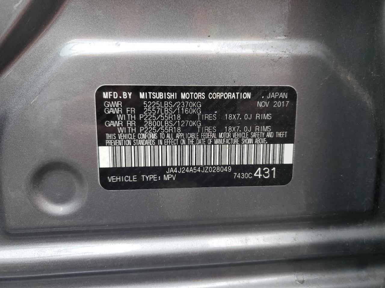 2018 Mitsubishi Outlander Se VIN: JA4J24A54JZ028049 Lot: 82354365
