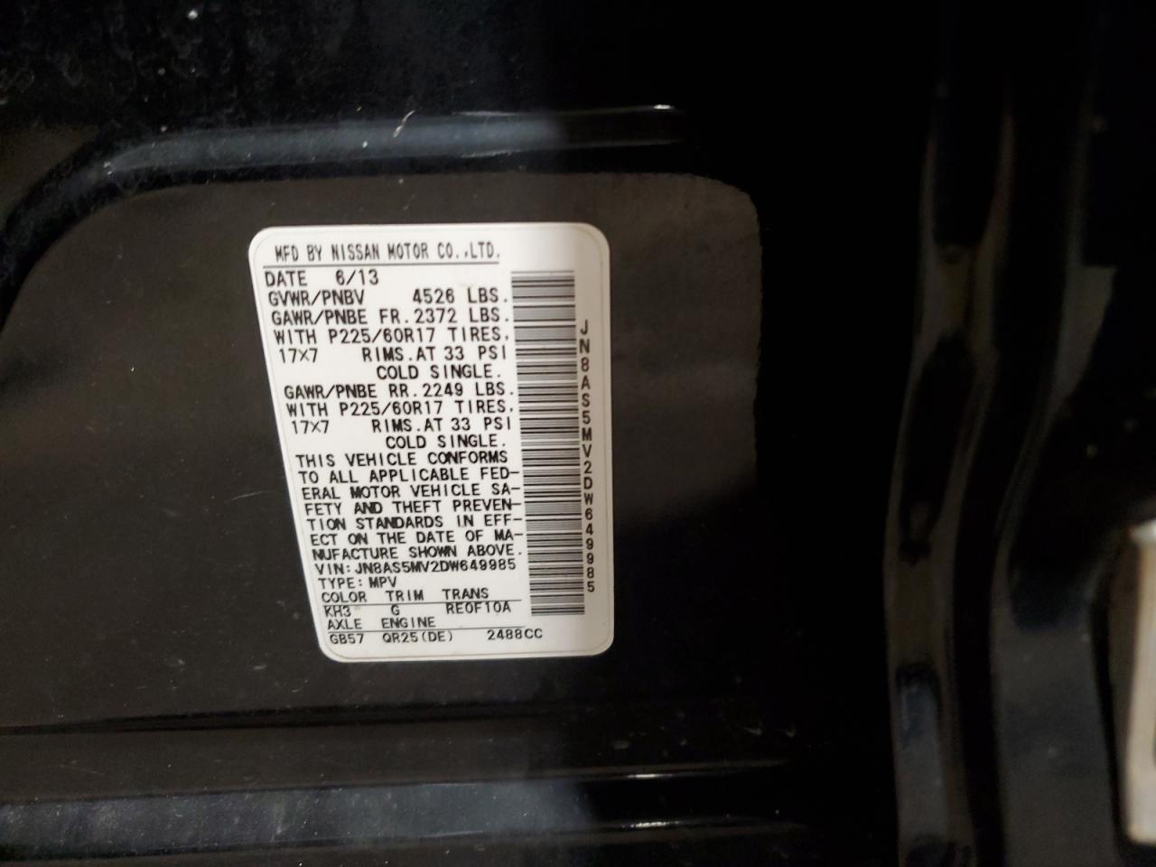 2013 Nissan Rogue S VIN: JN8AS5MV2DW649985 Lot: 82323365