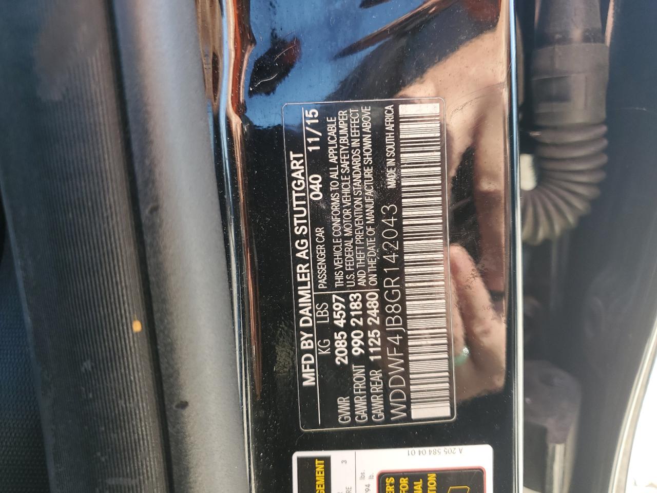 2016 Mercedes-Benz C 300 VIN: WDDWF4JB8GR142043 Lot: 84997015