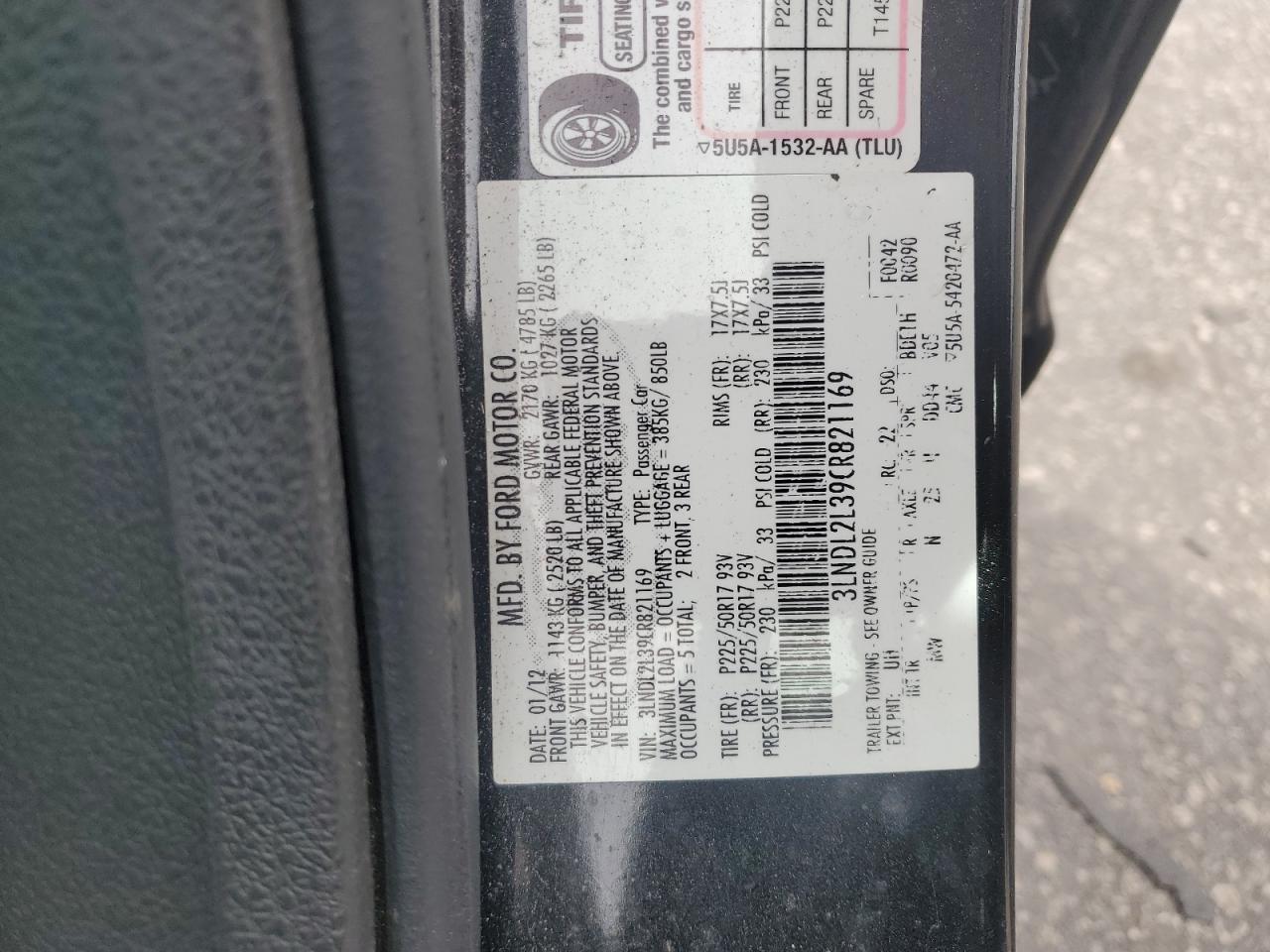 2012 Lincoln Mkz Hybrid VIN: 3LNDL2L39CR821169 Lot: 82382865