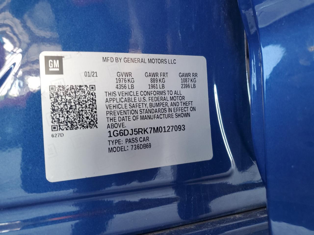 2021 Cadillac Ct4 Luxury VIN: 1G6DJ5RK7M0127093 Lot: 89814585