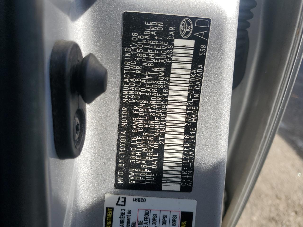 2009 Toyota Corolla Base VIN: 2T1BU40E09C146174 Lot: 81937025