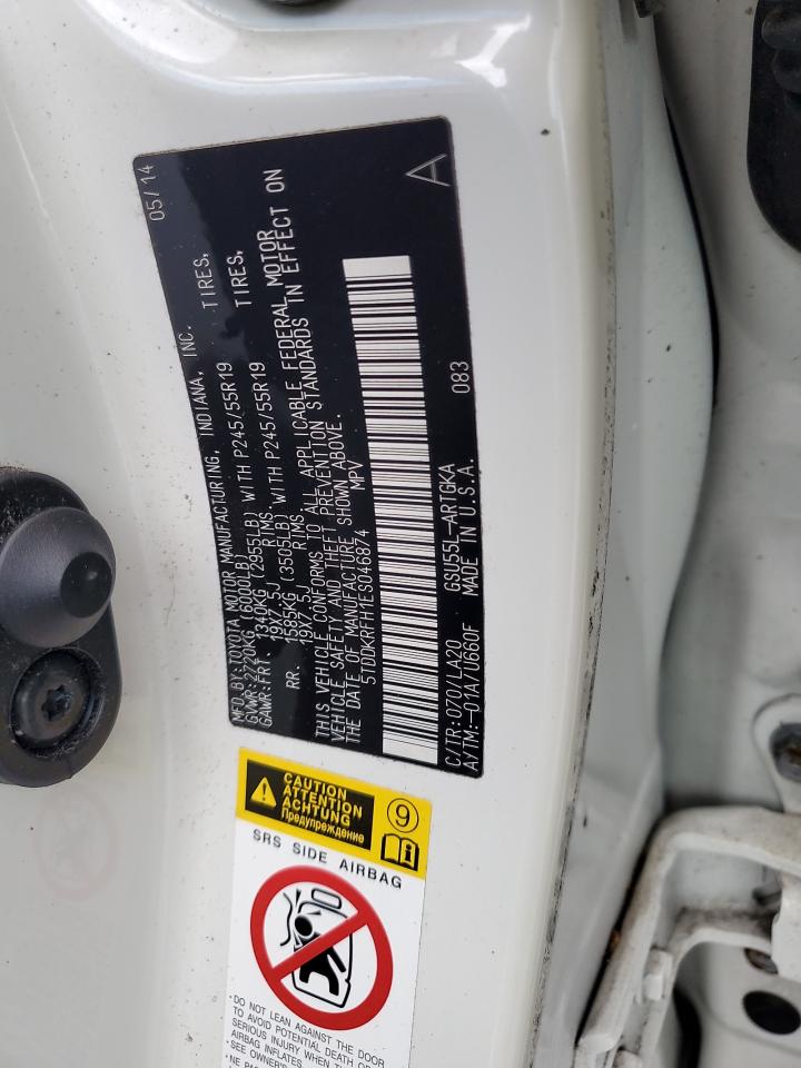 2014 Toyota Highlander Limited VIN: 5TDDKRFH1ES046874 Lot: 84808285