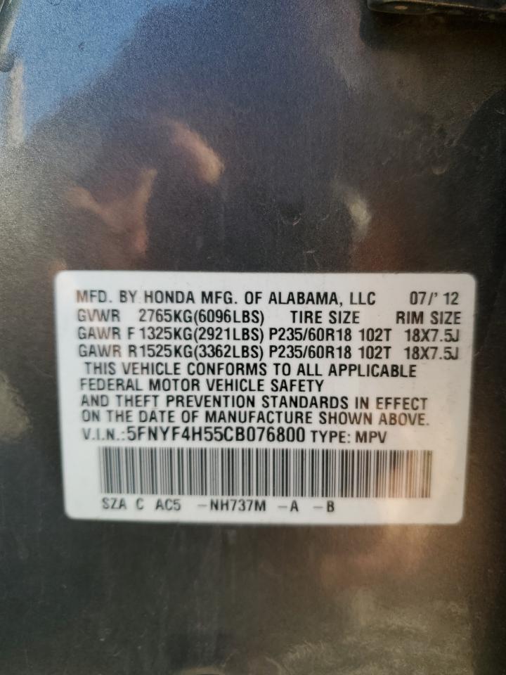 2012 Honda Pilot Exl VIN: 5FNYF4H55CB076800 Lot: 82452845