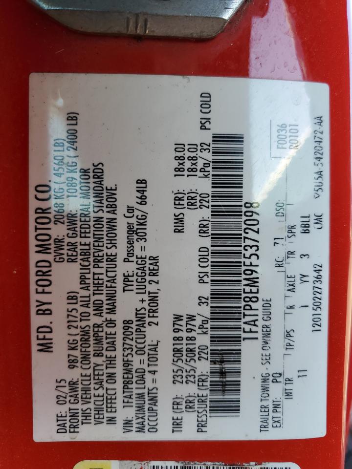 2015 Ford Mustang VIN: 1FATP8EM9F5372098 Lot: 87370155