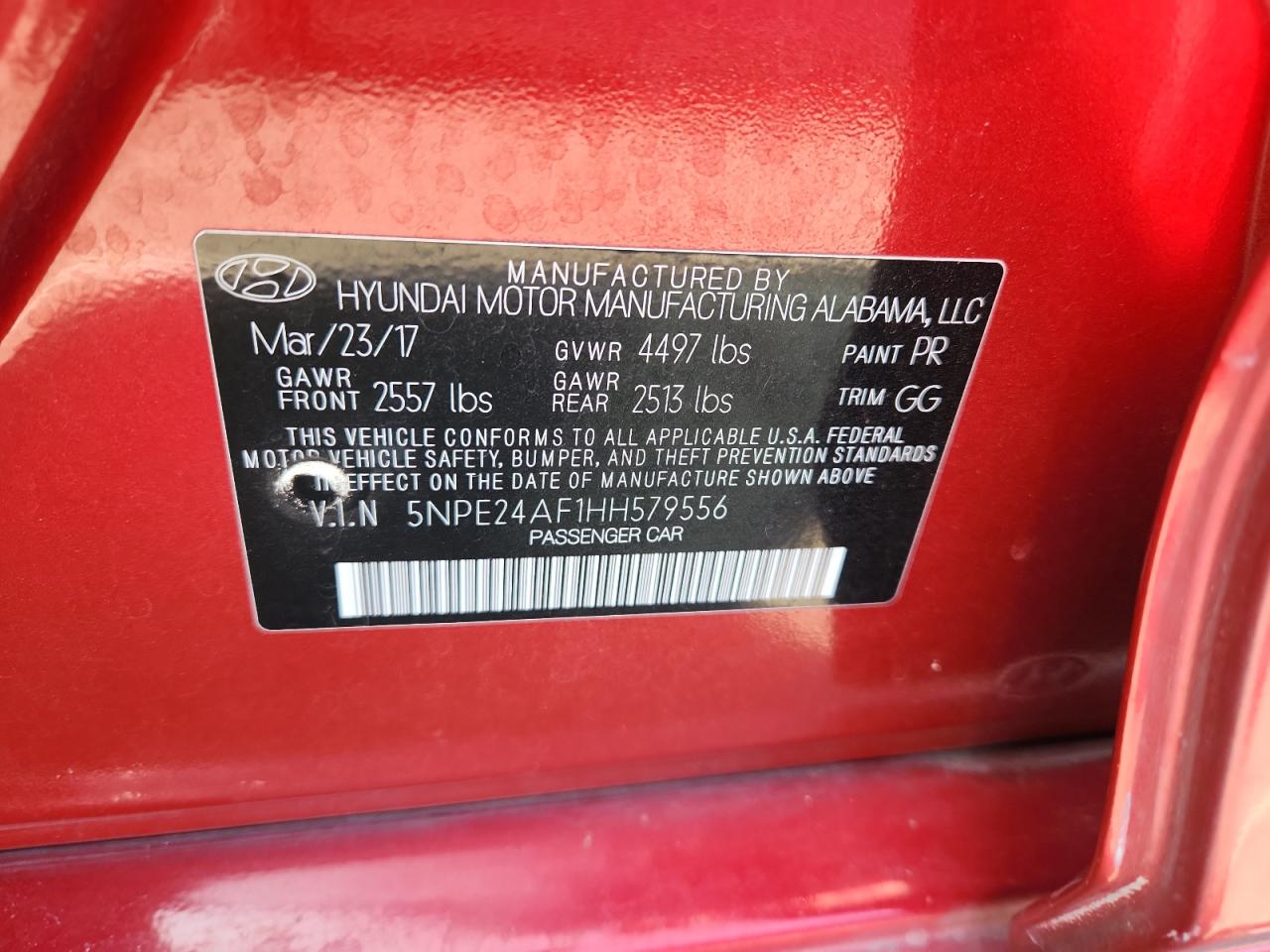 2017 Hyundai Sonata Se VIN: 5NPE24AF1HH579556 Lot: 82320995