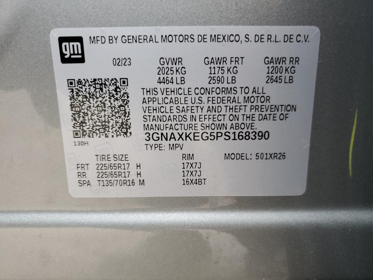 2023 Chevrolet Equinox Lt VIN: 3GNAXKEG5PS168390 Lot: 82300455