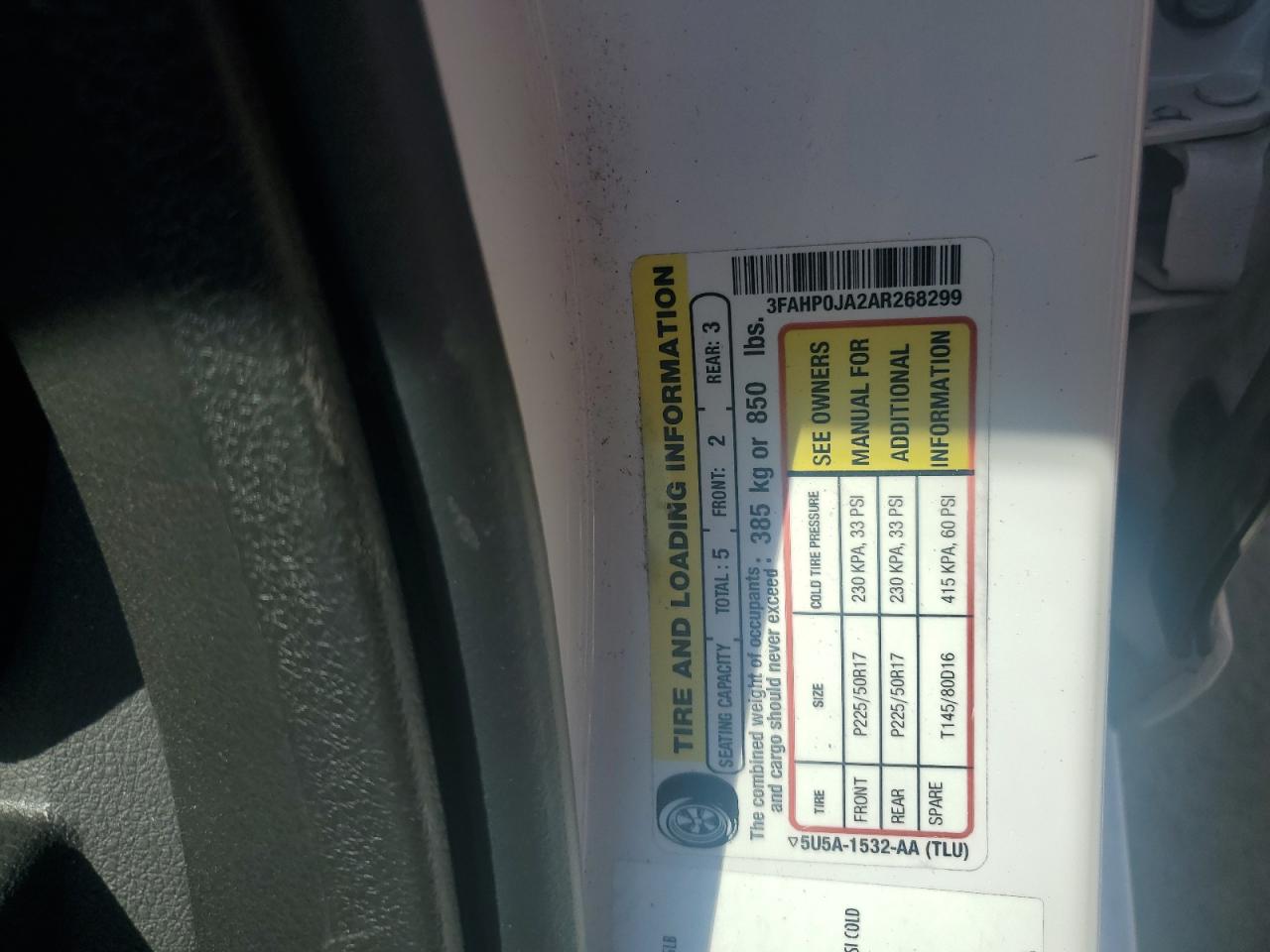 2010 Ford Fusion Sel VIN: 3FAHP0JA2AR268299 Lot: 84900075