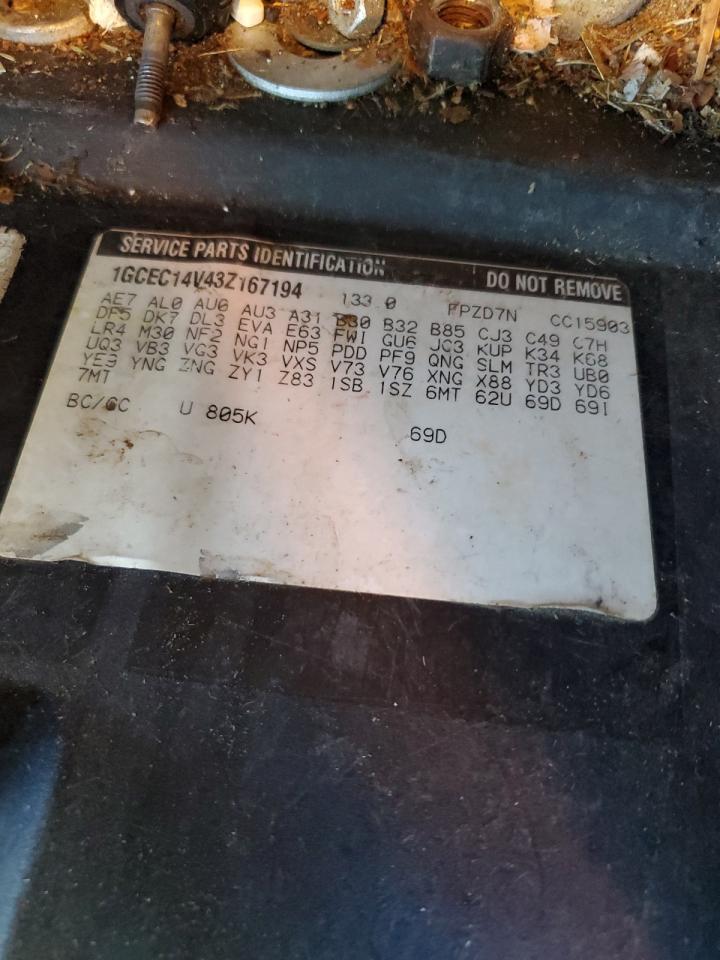 2003 Chevrolet Silverado C1500 VIN: 1GCEC14V43Z167194 Lot: 89530125