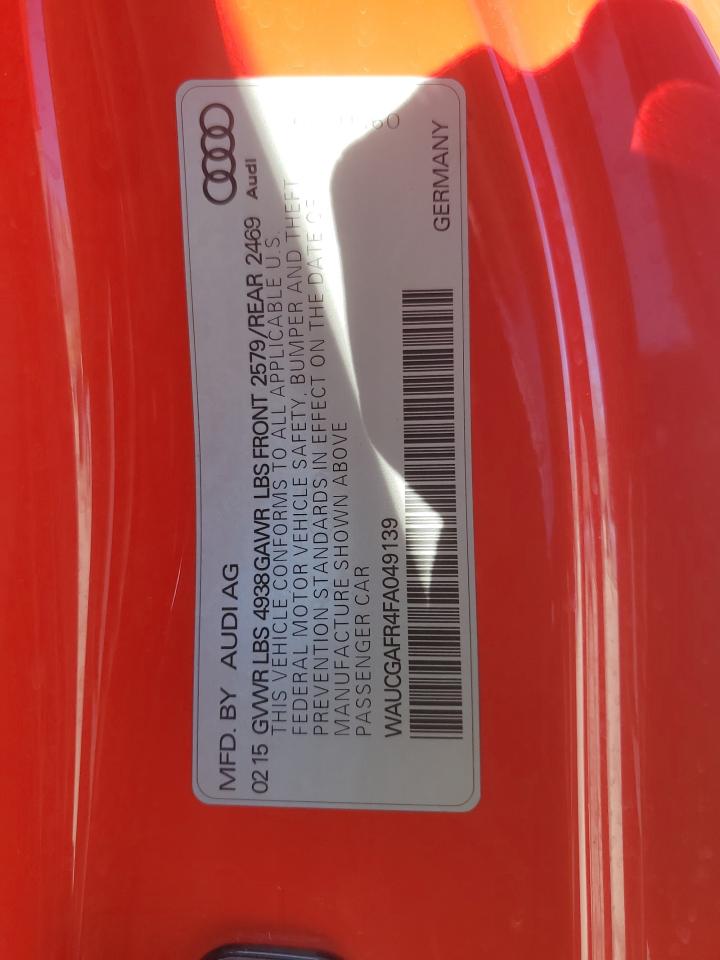 2015 Audi S5 Premium Plus VIN: WAUCGAFR4FA049139 Lot: 85208915