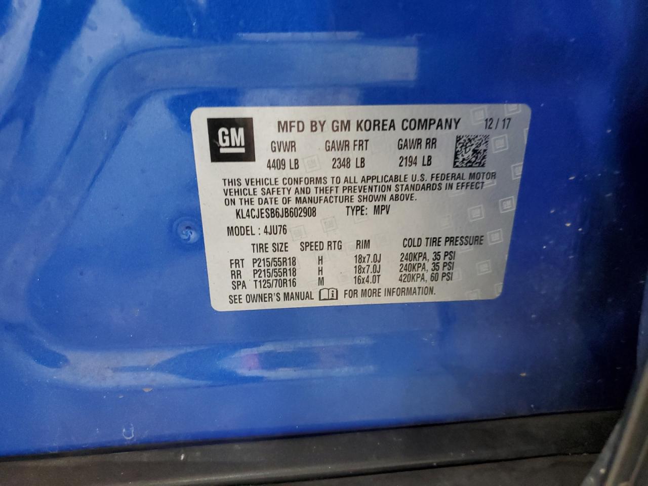 2018 Buick Encore Preferred VIN: KL4CJESB6JB602908 Lot: 82517855