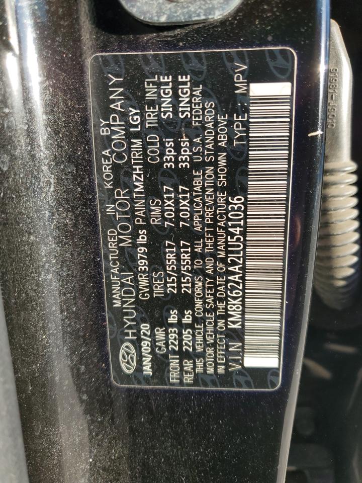 2020 Hyundai Kona Sel Plus VIN: KM8K62AA2LU541036 Lot: 86333945