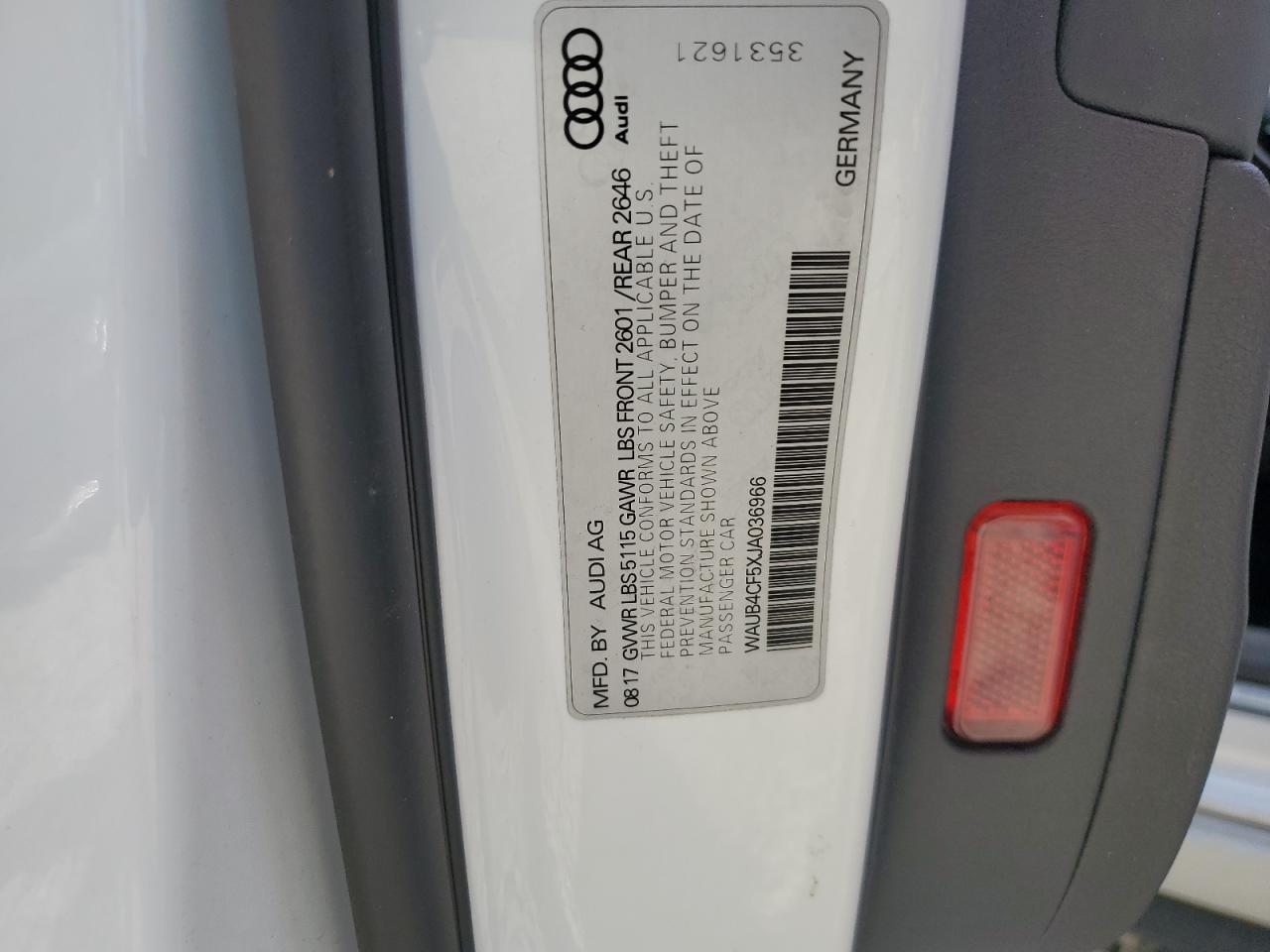 2018 Audi S5 Premium Plus VIN: WAUB4CF5XJA036966 Lot: 84302975