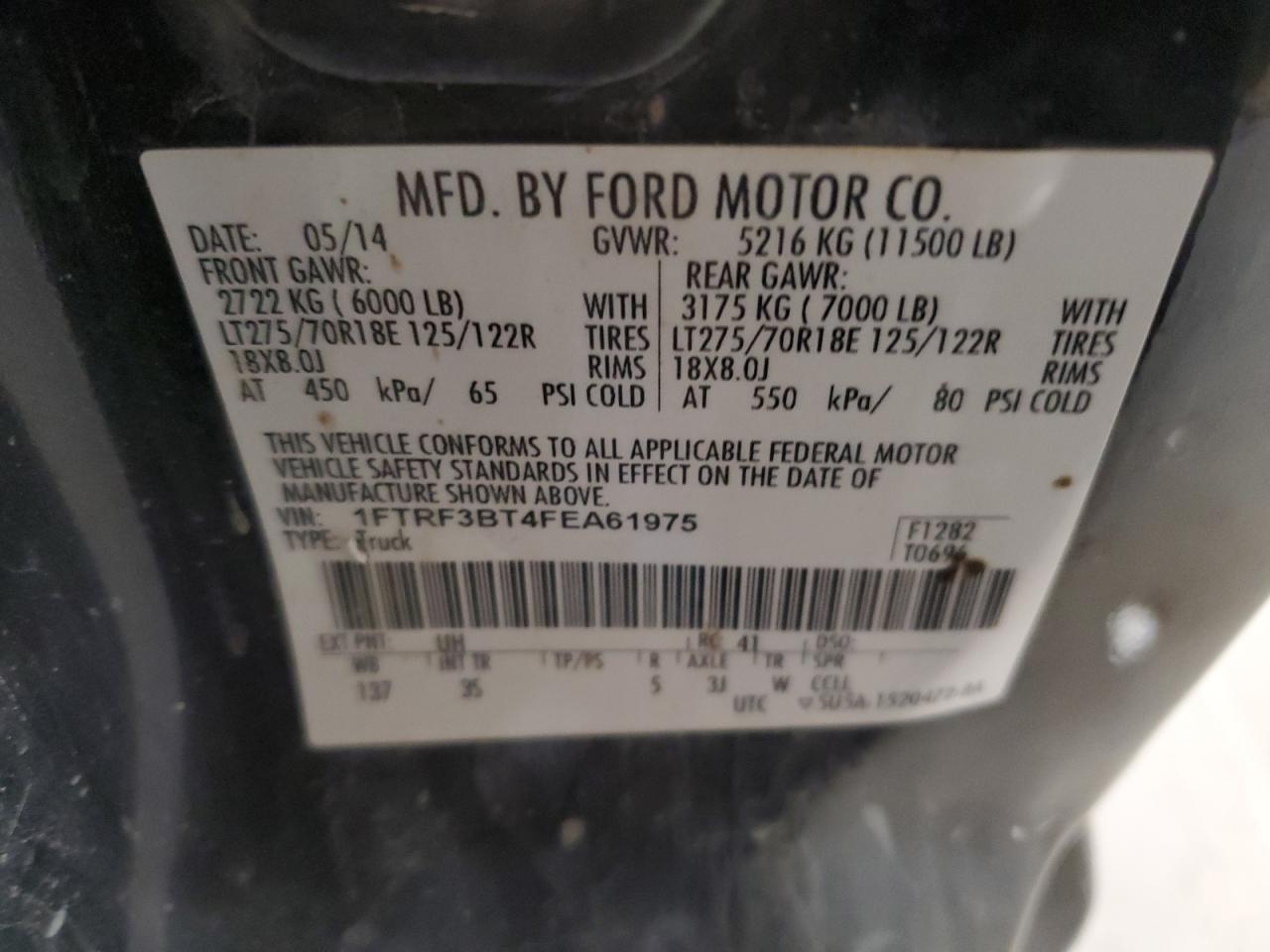 2015 Ford F350 Super Duty VIN: 1FTRF3BT4FEA61975 Lot: 82075135