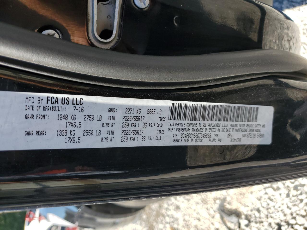 2016 Dodge Journey Se VIN: 3C4PDCAB0GT245608 Lot: 82341555