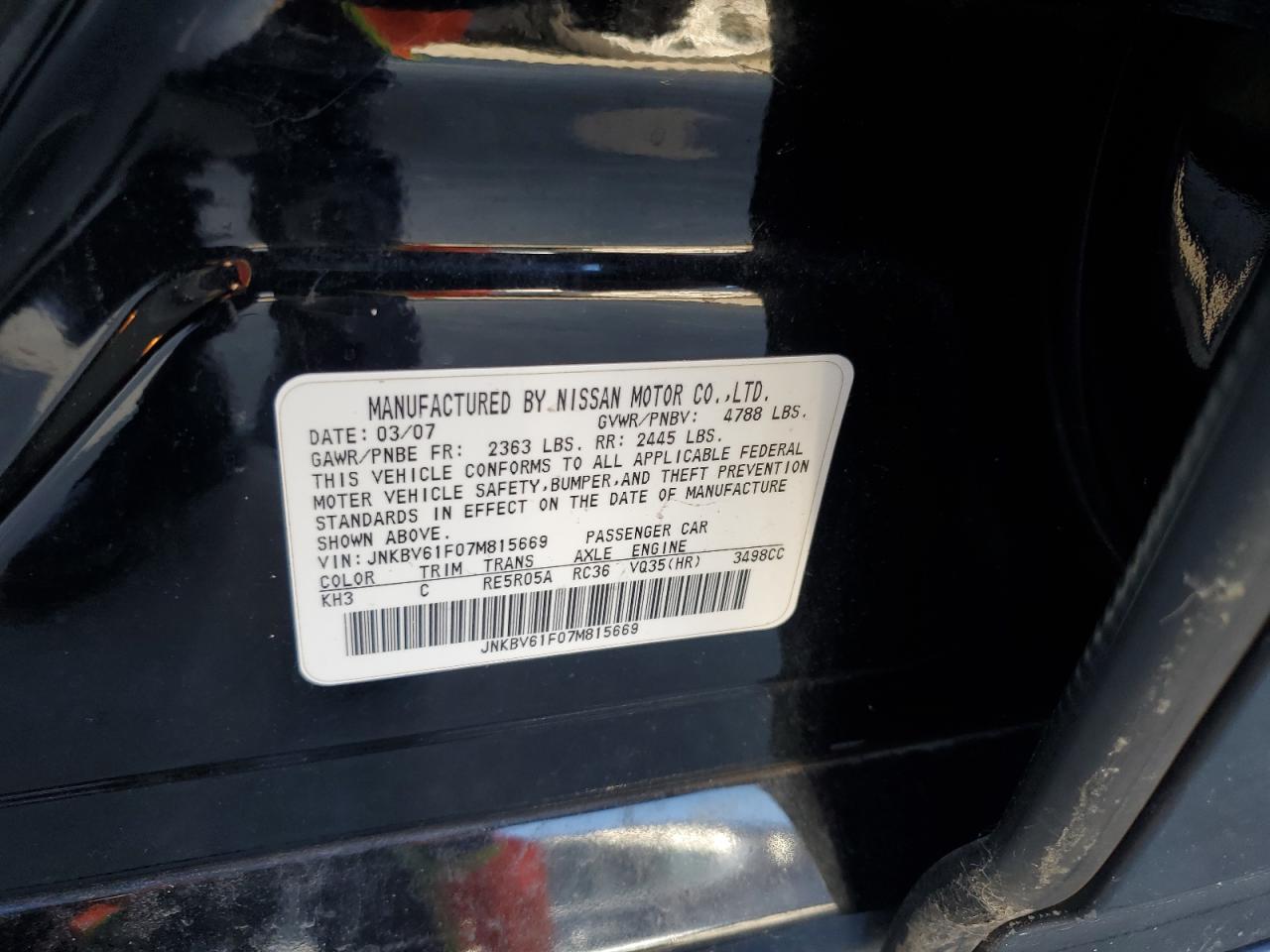 2007 Infiniti G35 VIN: JNKBV61F07M815669 Lot: 85833965