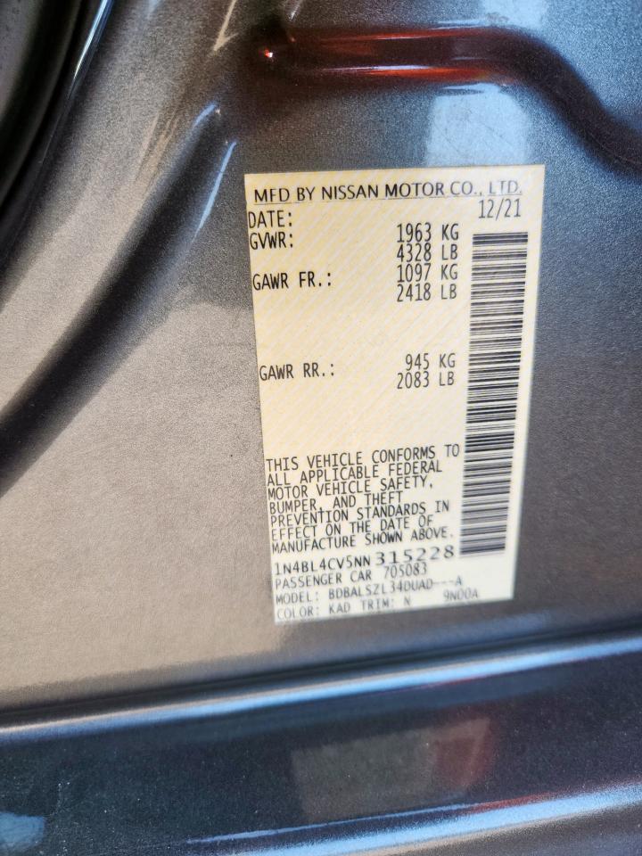 2022 Nissan Altima Sr VIN: 1N4BL4CV5NN315228 Lot: 82189845