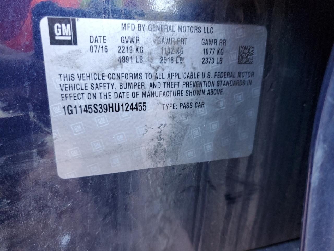 2017 Chevrolet Impala Premier VIN: 1G1145S39HU124455 Lot: 90597855