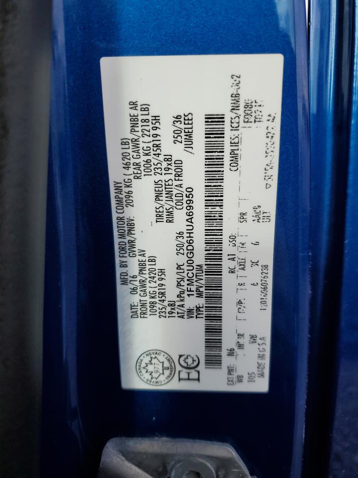 2017 Ford Escape Se VIN: 1FMCU0GD6HUA69950 Lot: 90089705