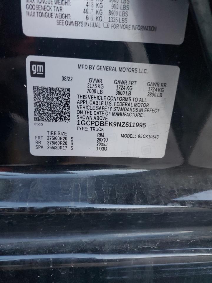 2022 Chevrolet Silverado K1500 Custom VIN: 1GCPDBEK9NZ611995 Lot: 82322565