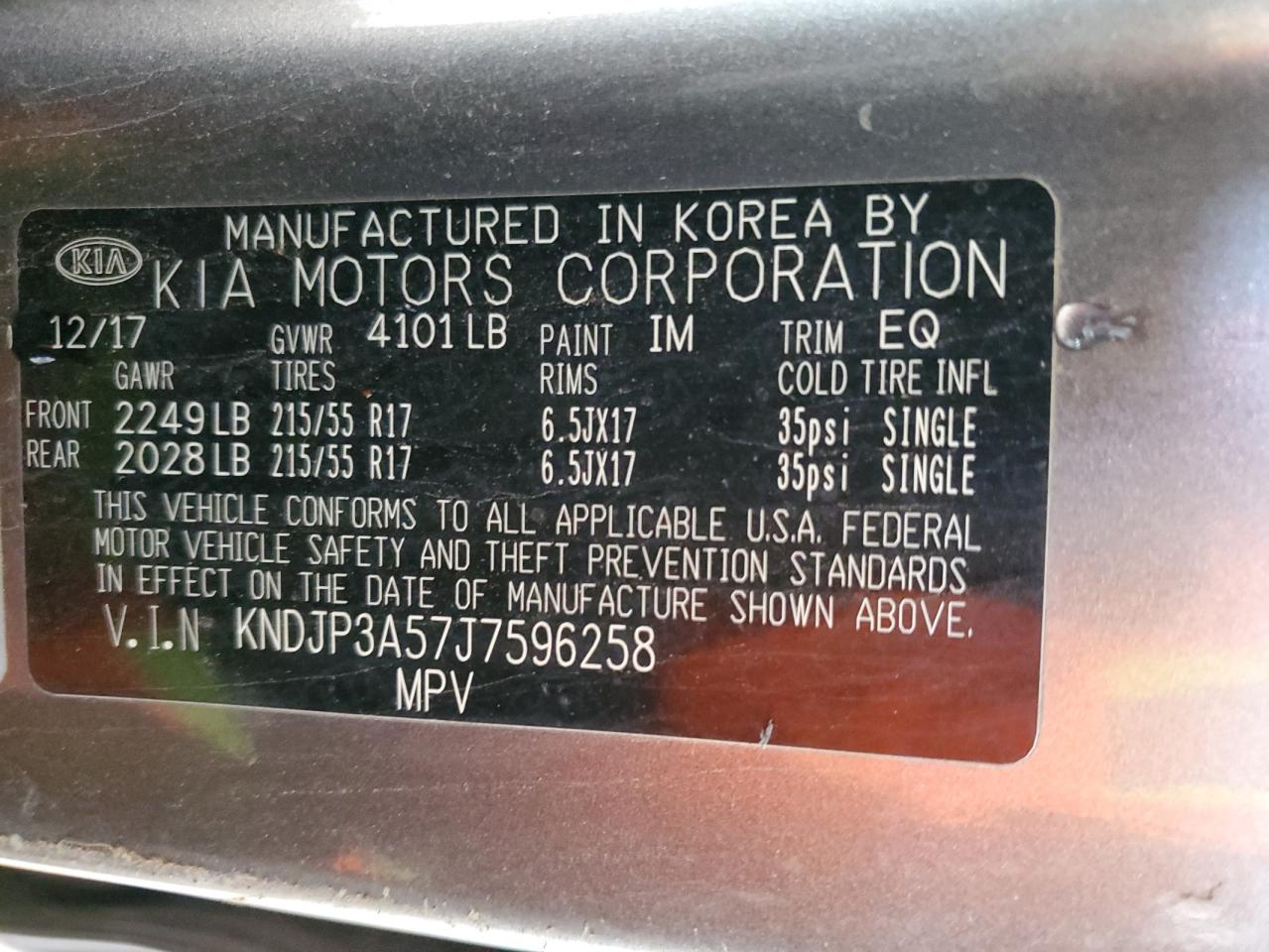 2018 Kia Soul + VIN: KNDJP3A57J7596258 Lot: 82372315