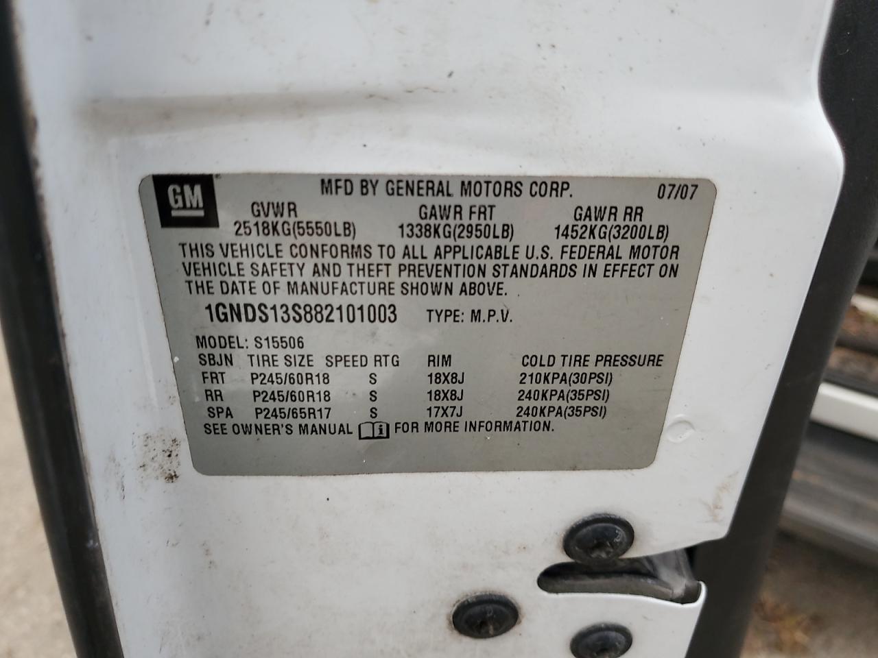 2008 Chevrolet Trailblazer Ls VIN: 1GNDS13S882101003 Lot: 85494405