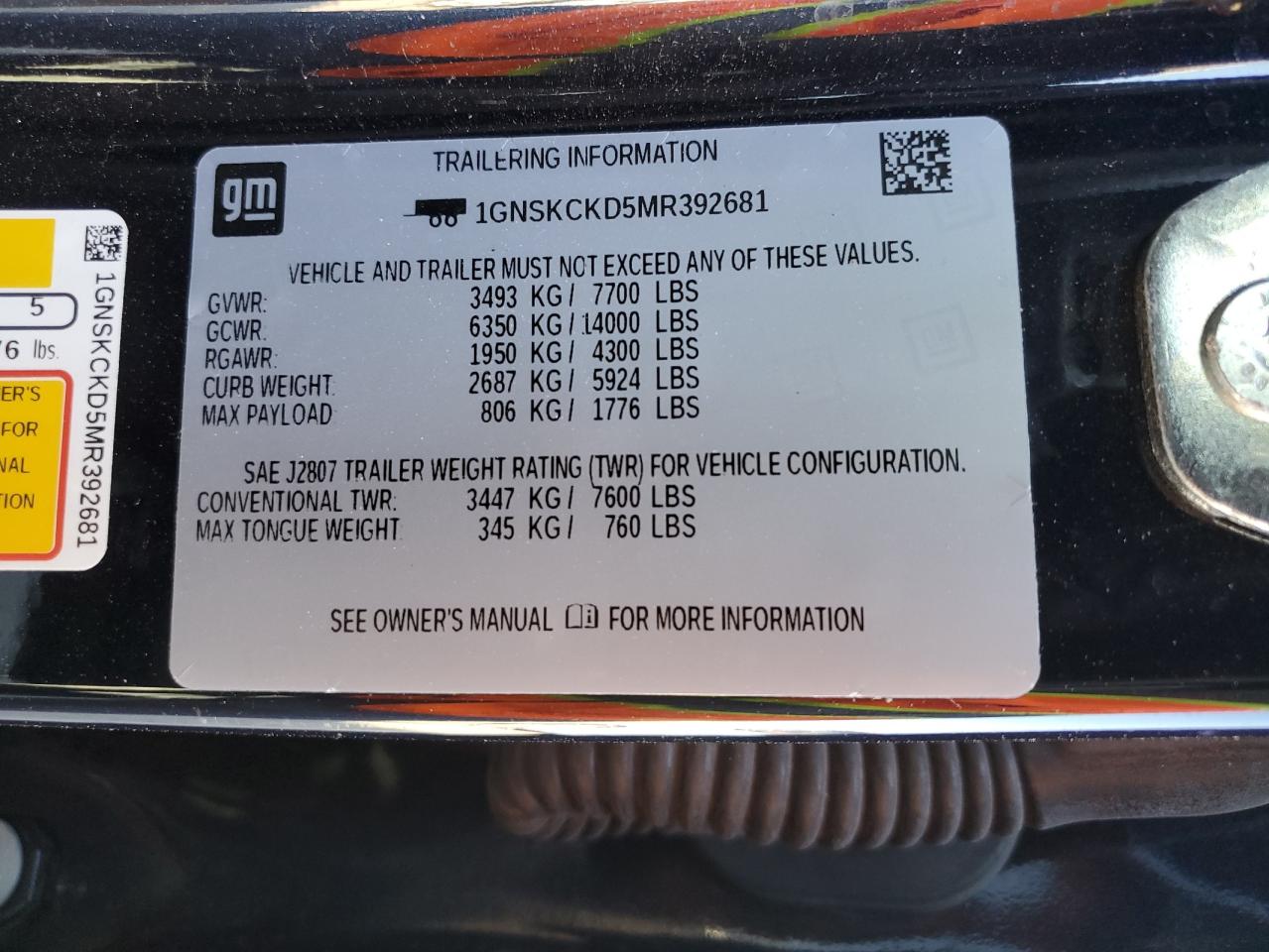 2021 Chevrolet Suburban K1500 Lt VIN: 1GNSKCKD5MR392681 Lot: 89668375