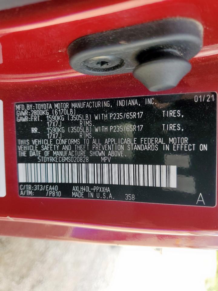 2021 Toyota Sienna Xle VIN: 5TDYRKEC6MS020828 Lot: 81191855