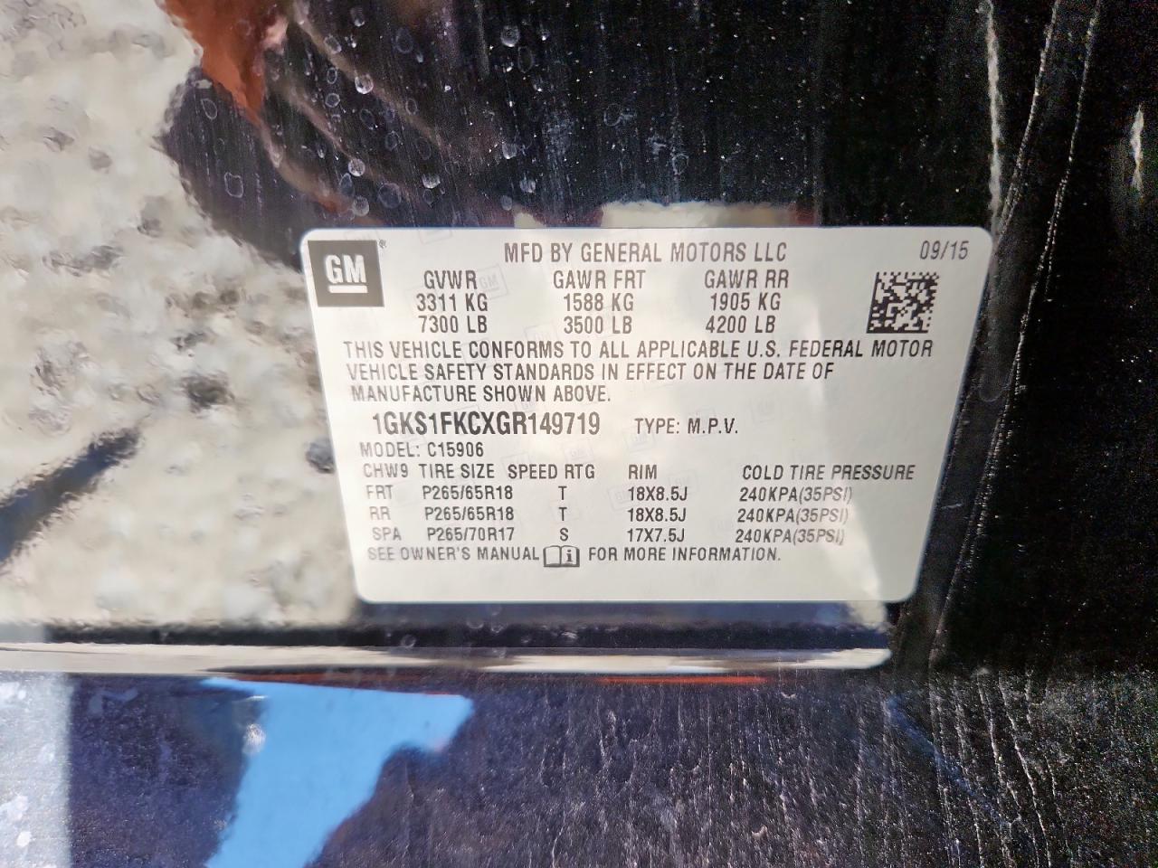 2016 GMC Yukon Xl C1500 Sle VIN: 1GKS1FKCXGR149719 Lot: 91022375