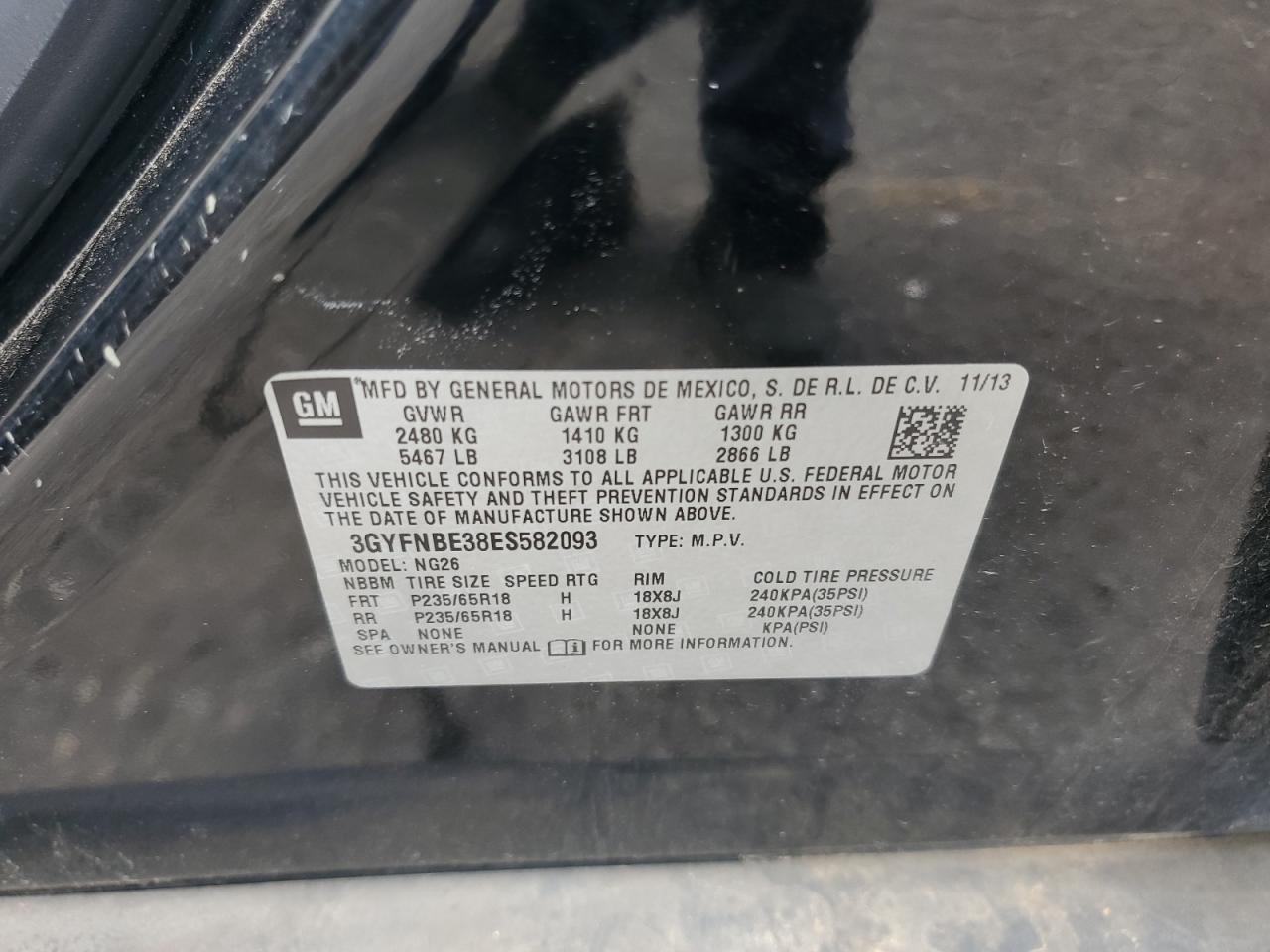 2014 Cadillac Srx Luxury Collection VIN: 3GYFNBE38ES582093 Lot: 84816635