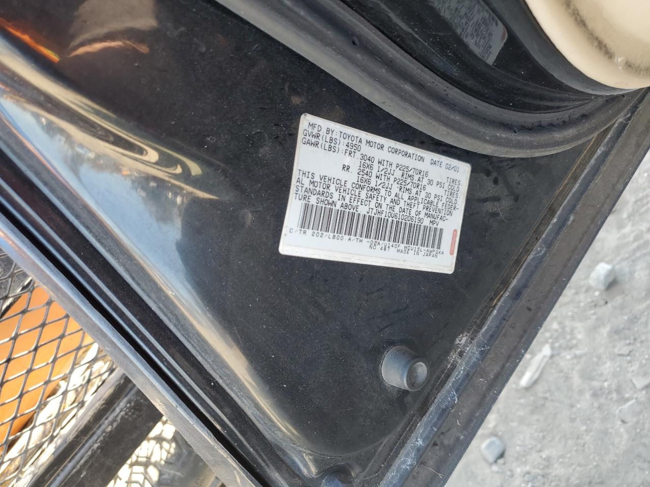 2001 Lexus Rx 300 VIN: JTJHF10U610206190 Lot: 89497505