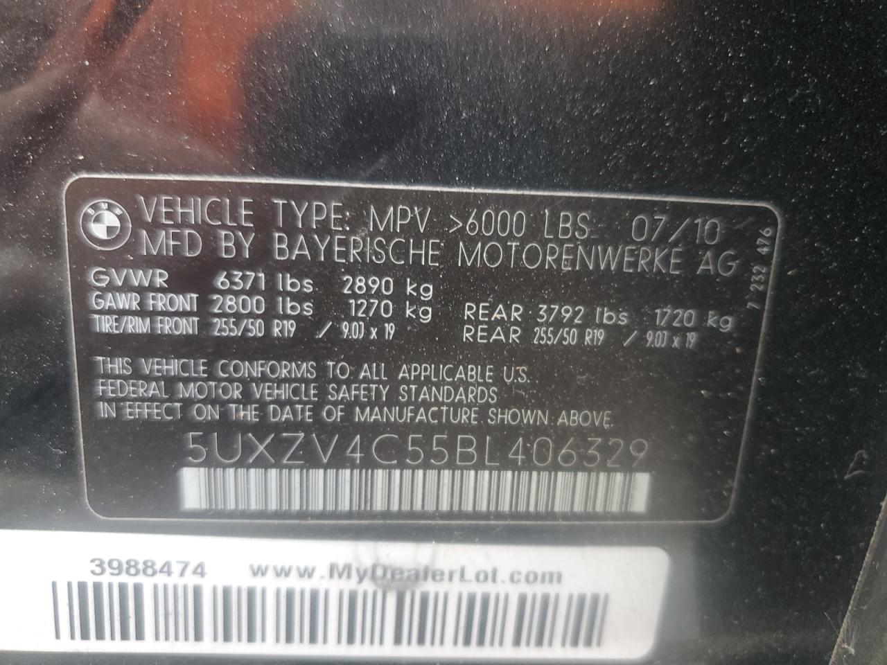 2011 BMW X5 xDrive35I VIN: 5UXZV4C55BL406329 Lot: 81929515