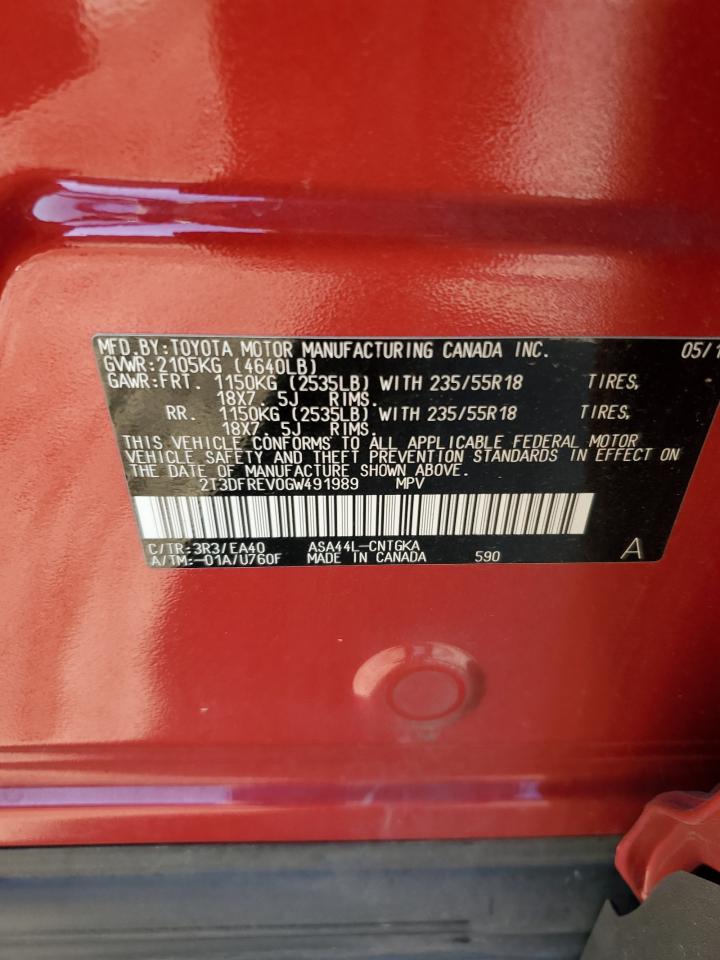 2016 Toyota Rav4 Limited VIN: 2T3DFREV0GW491989 Lot: 86107735