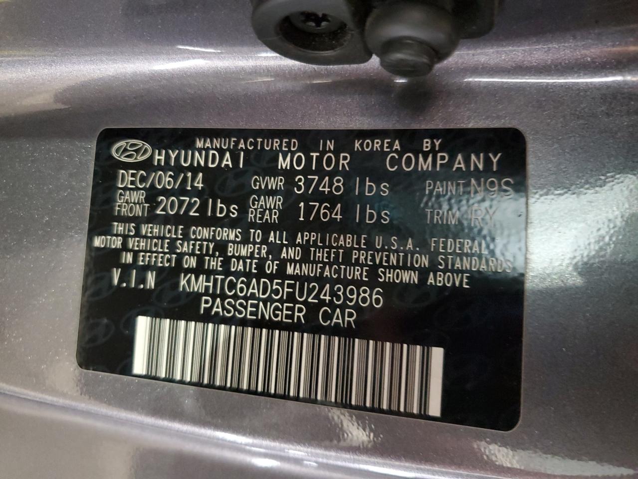2015 Hyundai Veloster VIN: KMHTC6AD5FU243986 Lot: 84944785