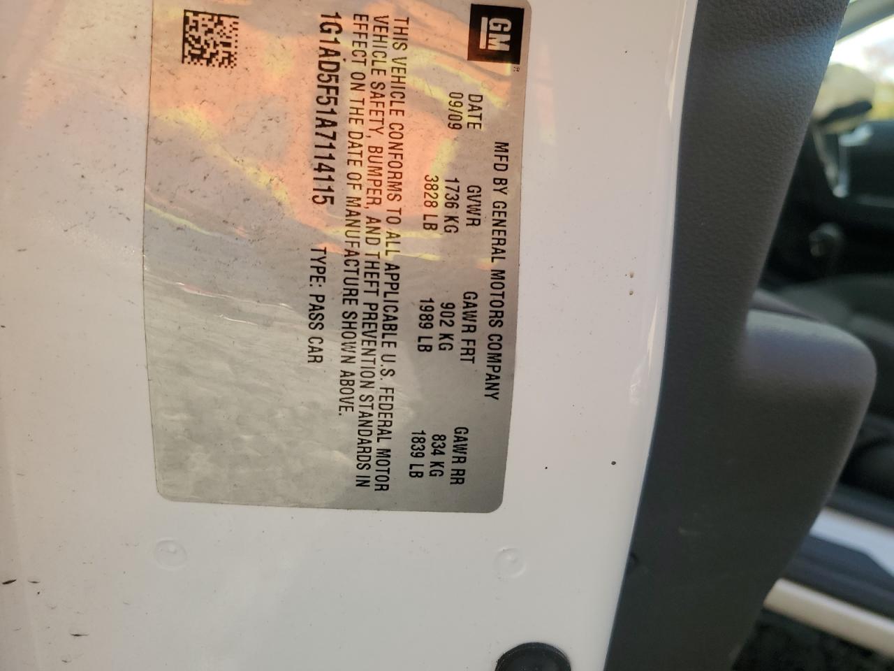 2010 Chevrolet Cobalt 1Lt VIN: 1G1AD5F51A7114115 Lot: 85428385