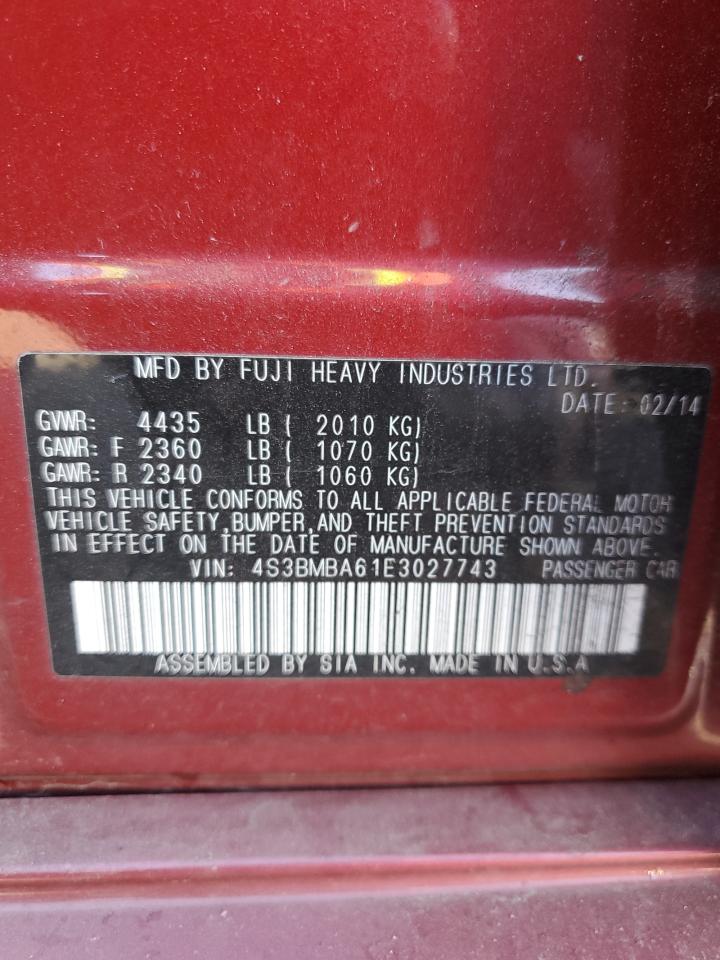 2014 Subaru Legacy 2.5I VIN: 4S3BMBA61E3027743 Lot: 90047595