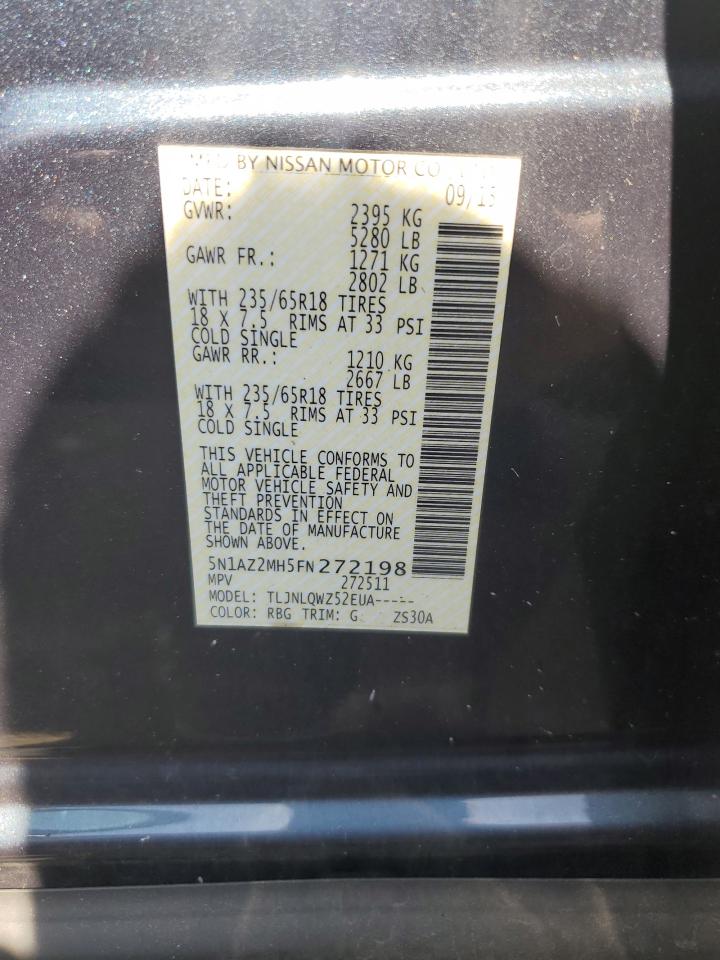 2015 Nissan Murano S VIN: 5N1AZ2MH5FN272198 Lot: 84657795