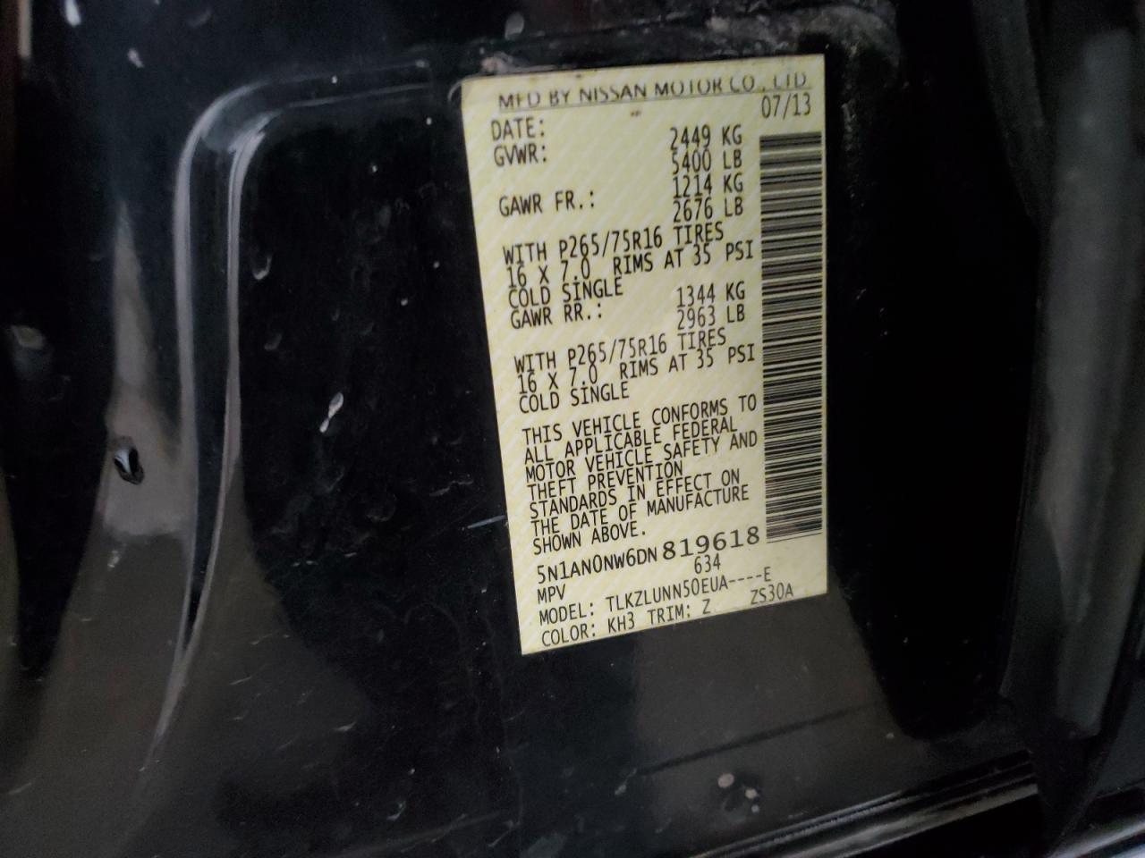 2013 Nissan Xterra X VIN: 5N1AN0NW6DN819618 Lot: 84523405