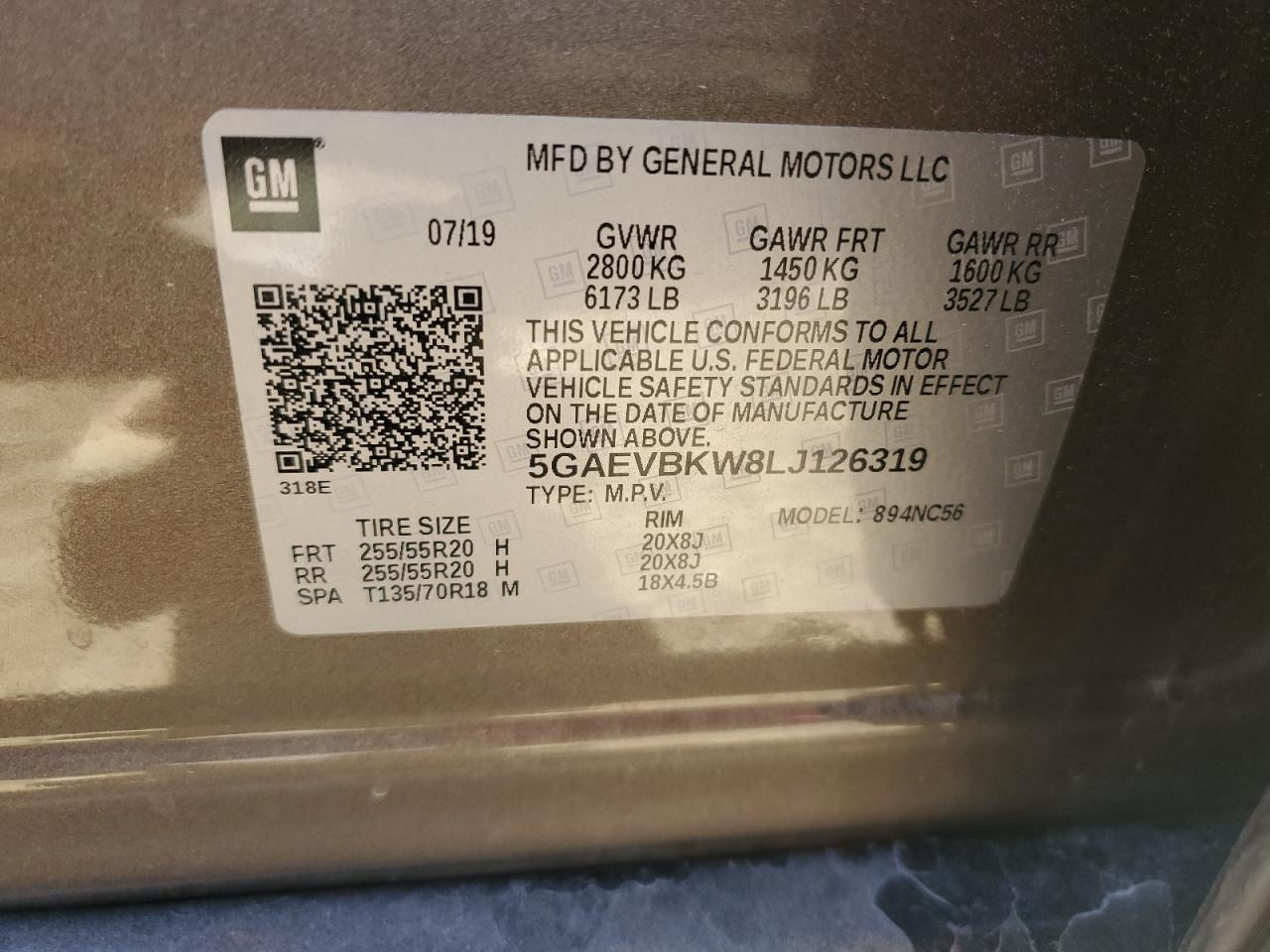 2020 Buick Enclave Premium VIN: 5GAEVBKW8LJ126319 Lot: 85341655