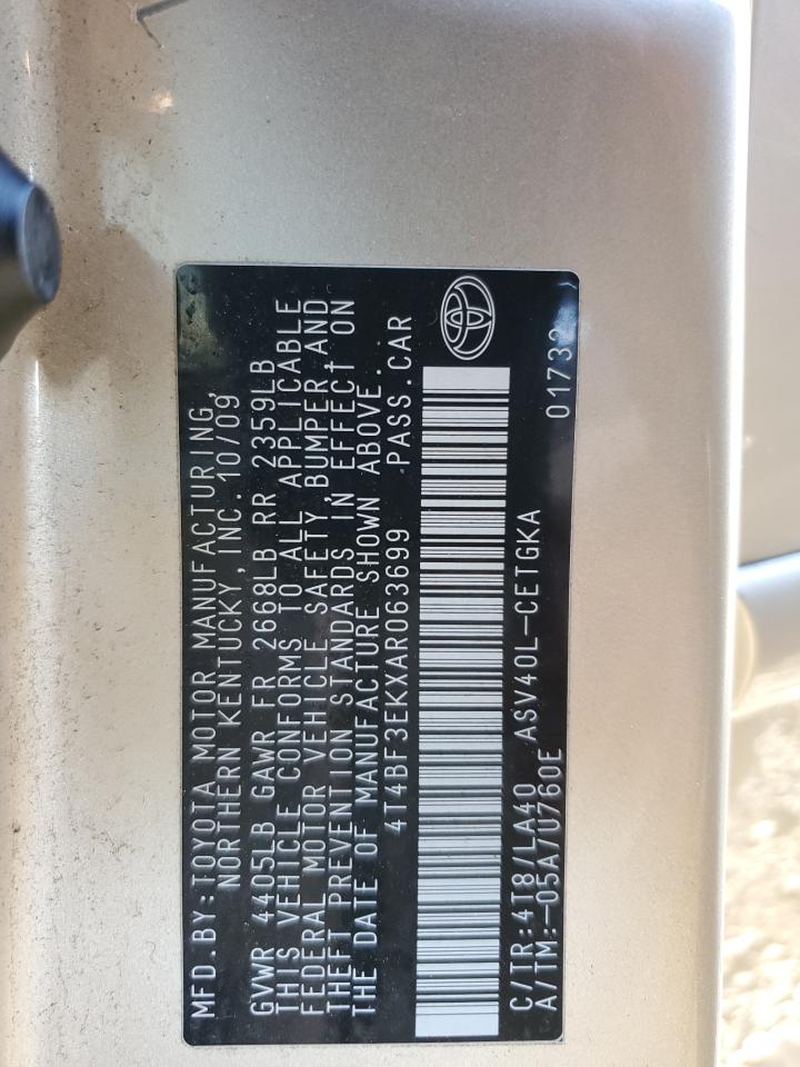 2010 Toyota Camry Base VIN: 4T4BF3EKXAR063699 Lot: 85928245