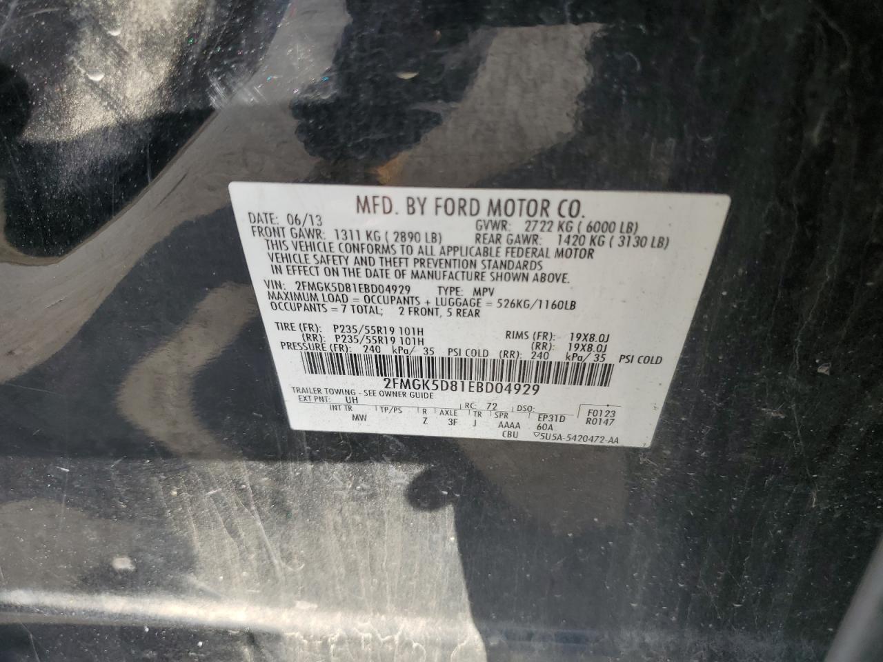 2014 Ford Flex Limited VIN: 2FMGK5D81EBD04929 Lot: 86447785
